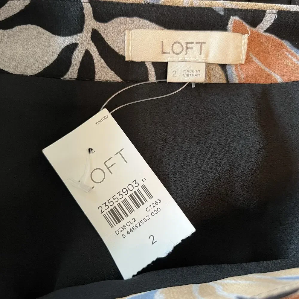 LOFT Womens Floral Tiered Mini Skirt Black‎ Blue Peach Size 2 NWT 446825